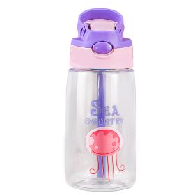 16.2Oz Leak-proof Kids Water Bottle with Straw Push Button Sport Water Bottle for Kids Crab Ship Jellyfish Rocket (Option: WaterBottle(Jellyfish))